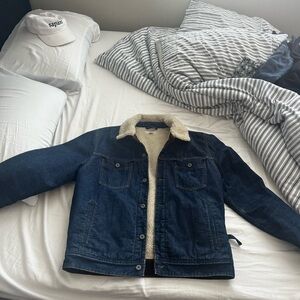J Crew Wallace & Barnes Japanese denim Sherpa lined jean jacket (Large)